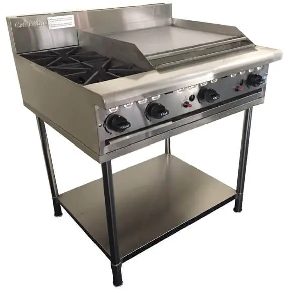 CaterWare 2 Burner Gas Cooktop with 600mm Hotplate GB2-60HP