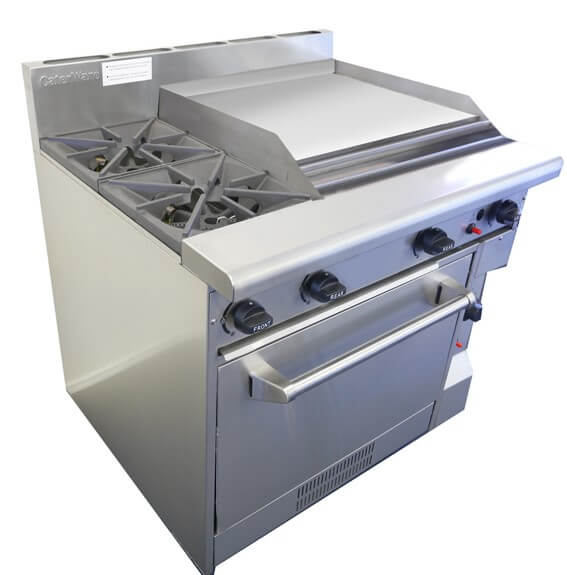 CaterWare 2 Burner Gas Cooktop with 600mm Hotplate & Oven (GBO2-60HP)