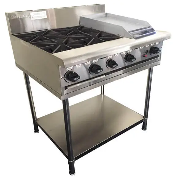 CaterWare 4 Burner Gas Cooktop with 300mm Hotplate GB4-30HP