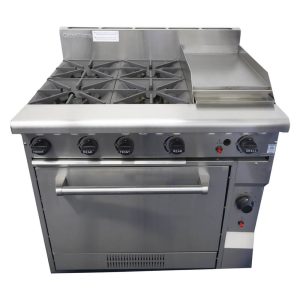 CaterWare 4 Burner Gas Cooktop with 300mm Hotplate & Oven GBO4-30HP