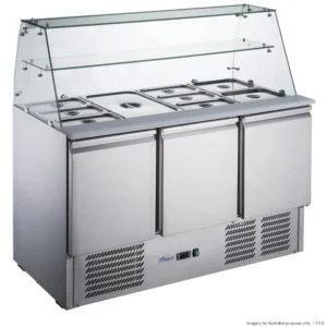 FED-X 1365mm Sandwich Prep Fridge Glass Topped 2 Shelf 3 Door (XS903GC)