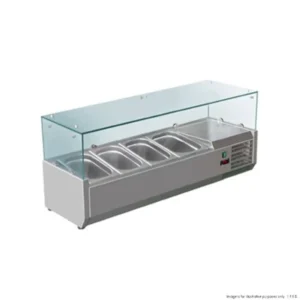 FED-X-Salad-Fridge-Bench-Top-Glass-Display-Takes-4x1:3GN-Pans-(XVRX1200:380)_Caterware