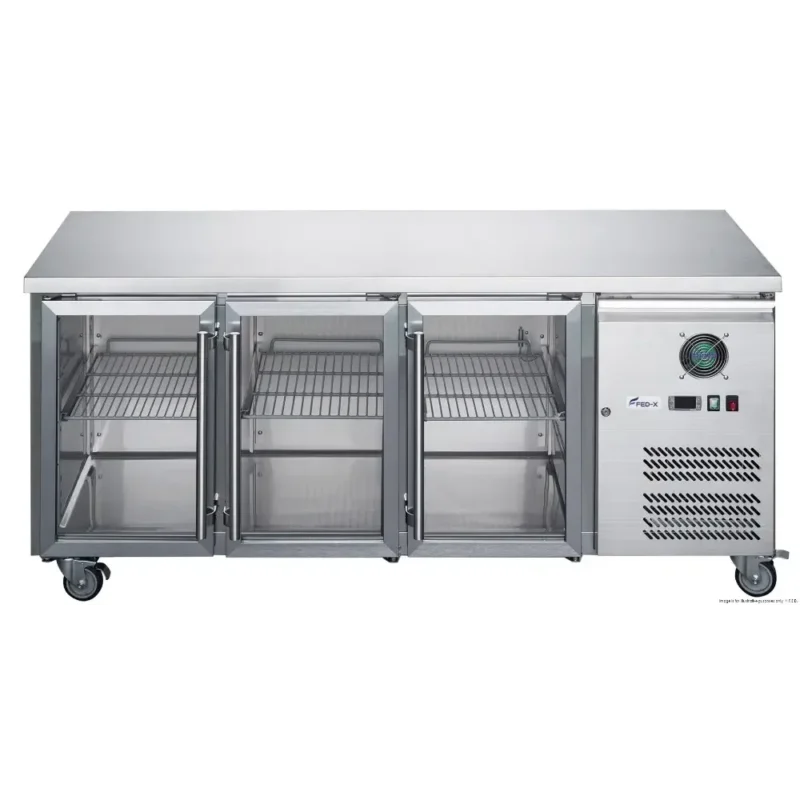 FED-X-Underbench-Fridge-3-Glass-Door-Stainless-Steel-GN-Compatiable-(XUB7C18G3V)_Caterware