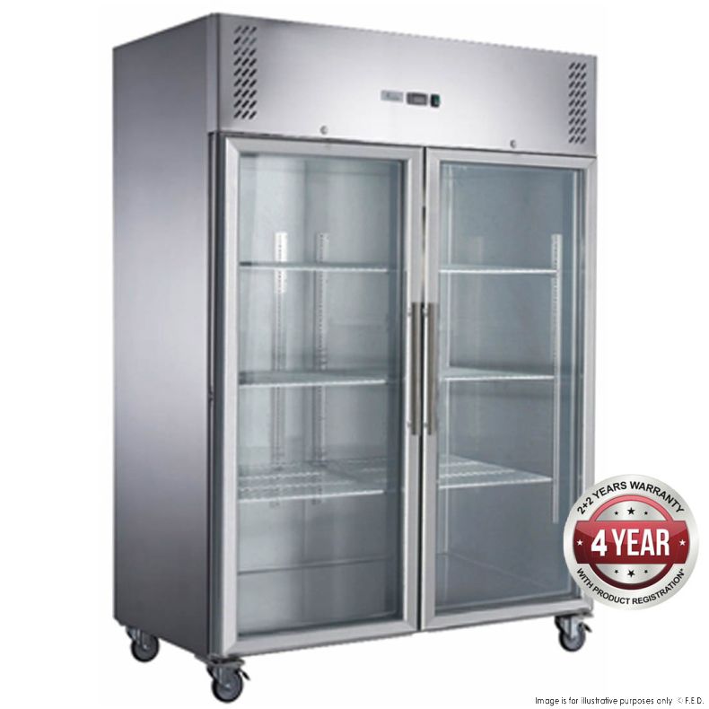 FED-X 1200Ltr Upright Freezer Stainless Steel 2 Glass Door XURF1200G2V