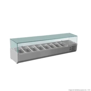 FED-X-Salad-Fridge-Bench-Top-Glass-Display-Takes-8x1:3GN-Pans-(XVRX1800:380)_Caterware