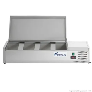 FED-X-Salad-Fridge-Bench-Top-Stainless-Steel-Takes-4x1:3GN-Pans-(XVRX1200:380S)_Caterware