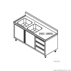 Modular Systems 1800mm Stainless Steel Cabinet With Double Sinks, Doors & Drawers (DSC-1800L-H)
