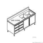 Modular Systems 2100mm Stainless Steel Cabinet With Double Sinks, Doors & Drawers (DSC-2100R-H)