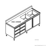Modular Systems 2400mm Stainless Steel Cabinet With Double Sinks, Doors & Drawers (DSC-2400R-H)