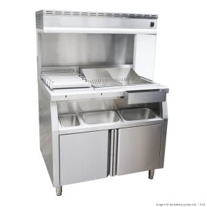 FryMax 1010mm electric fries station - EFS-10 - commercial chip dump station with overhead heat lamp and storage