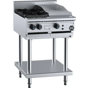 B&S Black Combination Stove 2 Burner (No Pilots)/30cm Grill/Griddle on Stand (BT-SB2-GRP3)