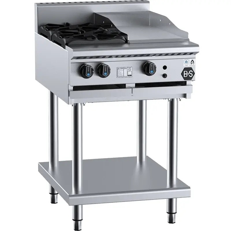B&S Black Combination Stove 2 Burner (No Pilots)/30cm Grill/Griddle on Stand (BT-SB2-GRP3)