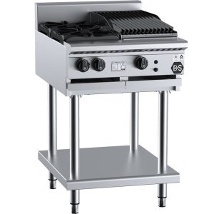 B&S Black Combination Stove 2 Burner (No Pilots)/30cm Charbroiler on Stand (BT-SB2-CBR3)