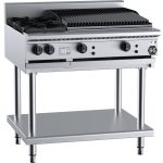 B&S Black Combination Stove 2 Burner (No Pilots)/60cm Charbroiler on Stand (BT-SB2-CBR6)