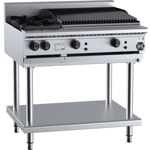 B&S Black Combination Stove 2 Burner (No Pilots)/60cm Charbroiler on Stand (BT-SB2-CBR6)