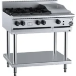 B&S Black Combination Stove 4 Burner (No Pilots)/30cm Grill/Griddle on Stand (BT-SB4-GRP3)