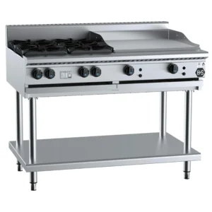 B&S Black Combination Stove 4 Burner (No Pilots)/60cm Grill/Griddle on Stand (BT-SB4-GRP6)