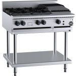 B&S Black Combination Stove 4 Burner (No Pilots)/30cm Charbroiler on Stand (BT-SB4-CBR3)