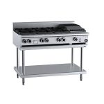 B&S Black Combination Stove 6 Burner (No Pilots)/30cm Charbroiler on Stand (BT-SB6-CBR3)