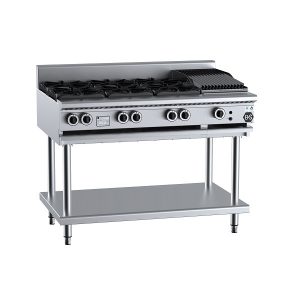 B&S Black Combination Stove 6 Burner (No Pilots)/30cm Charbroiler on Stand (BT-SB6-CBR3)