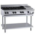 B&S Black Combination Stove 6 Burner (No Pilots)/30cm Grill/Griddle on Stand (BT-SB6-GRP3)