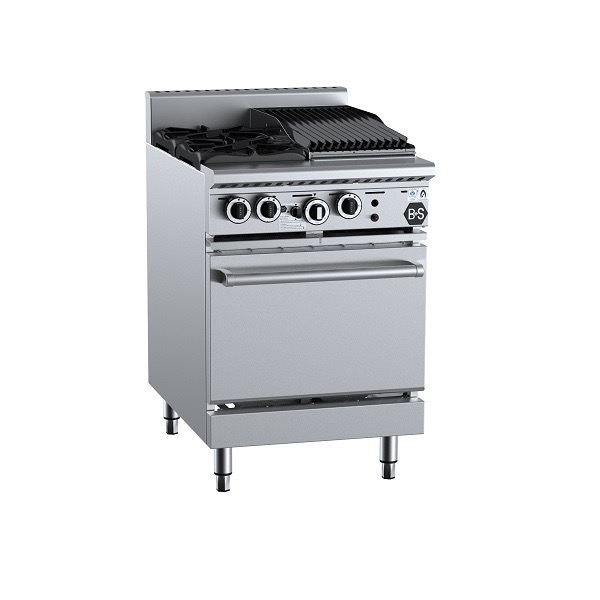 B&S Black Stove Boiling Top with Static Oven 2 Burner (No Pilots)/300mm Chargrill (OV-SB2-CBR3)