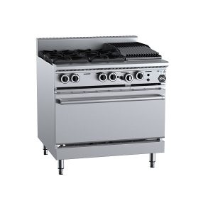 B&S Black Stove Boiling Top with Static Oven 4 Burner/300mm Chargrill (OV-SB4-CBR3)