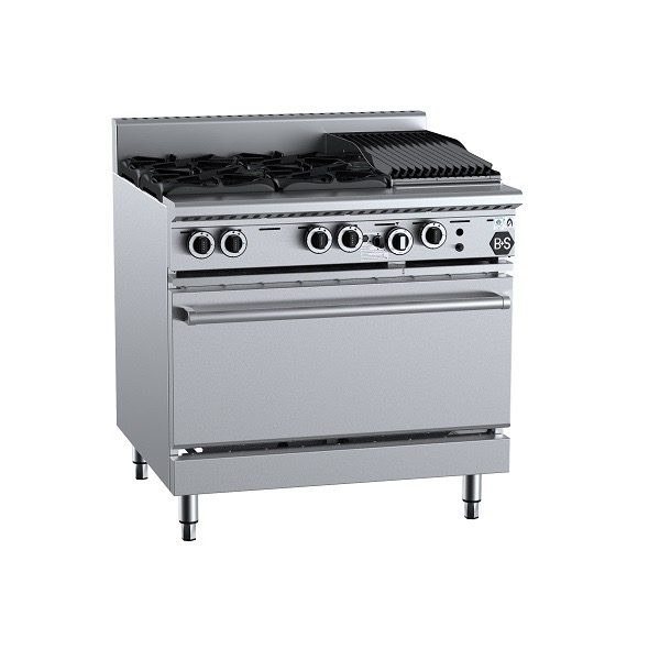 B&S Black Stove Boiling Top with Static Oven 4 Burner/300mm Chargrill (OV-SB4-CBR3)
