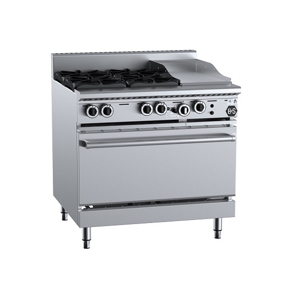 B&S Black Stove Boiling Top with Static Oven 4 Burner/300mm Grill/Griddle (OV-SB4-GRP3)