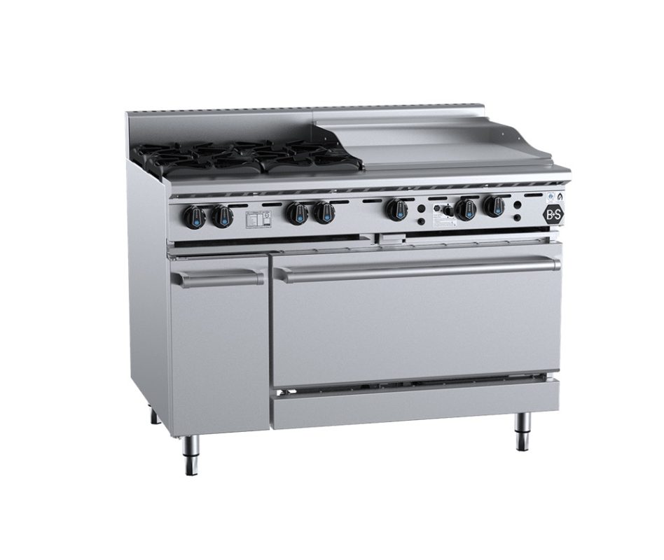 B&S Black Stove Boiling Top with Static Oven 4 Burner/600mm Grill/Griddle (OV-SB4-GRP6)