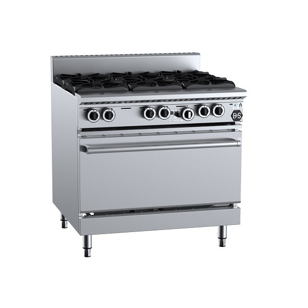 B&S Black Stove Boiling Top with Static Oven 6 Burner (No Pilots) (OV-SB6)