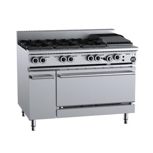 B&S Black Stove Boiling Top with Static Oven 6 Burner/300mm Chargrill (OV-SB6-CBR3)