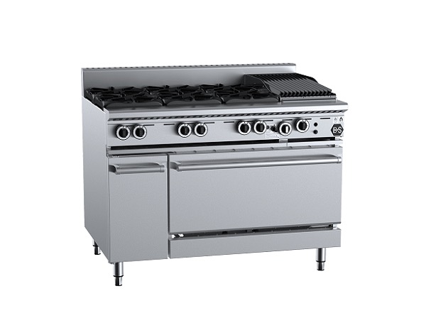 B&S Black Stove Boiling Top with Static Oven 6 Burner/300mm Chargrill (OV-SB6-CBR3)