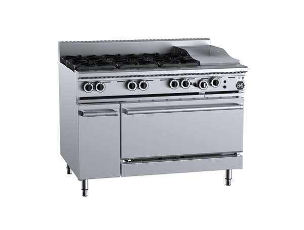 B&S Black Stove Boiling Top with Static Oven 6 Burner/300mm Grill/Griddle (OV-SB6-GRP3)