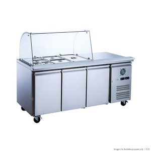 FED-X Three Door Salad Prep Fridge with Curve Glass Top (XTHP3100SALGC)