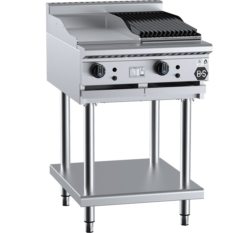 B&S Black Combination 30cm Griddle/30cm Charbroiler on Stand (BT-GRP3-CBR3)