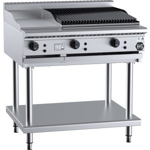 B&S Black Combination 30cm Griddle/60cm Charbroiler on Stand (BT-GRP3-CBR6)