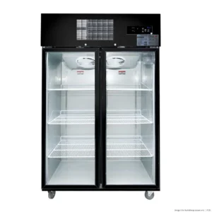 Thermaster-1000Ltr-Tropicalised-Black-Stainless-Steel-Upright-Freezer-2-Glass-Doors-(SUFG1000B)_Caterware