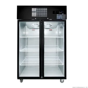 Thermaster-1000Ltr-Tropicalised-Black-Stainless-Steel-Upright-Fridge-2-Glass-Doors-(SUCG1000B)_Caterware
