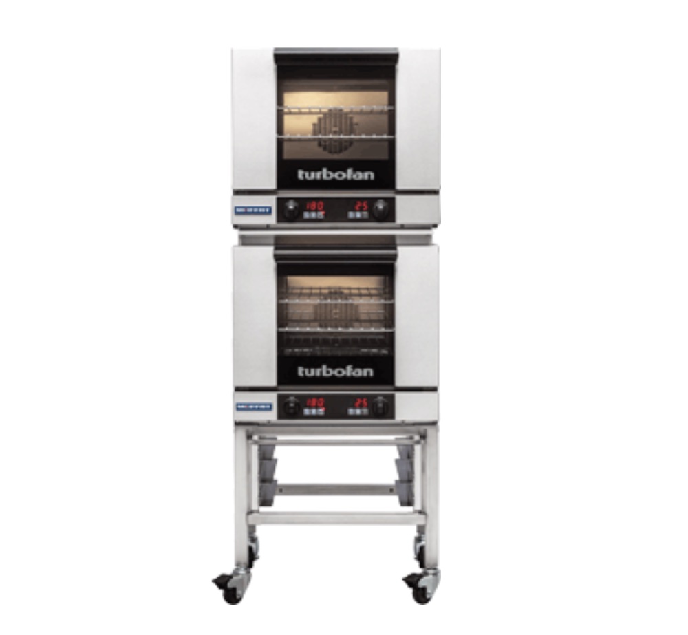 Turbofan Convection Oven Electric Double Stacked with Castor Base Stand Takes 3x460x330mm Pans (E23D3/2C)