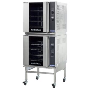Turbofan Convection Oven Electric Double Stacked with Castor Base Stand Takes 4x660x440mm Pans with 2 Speed Bi-Directional Fan (E32D4/2C)