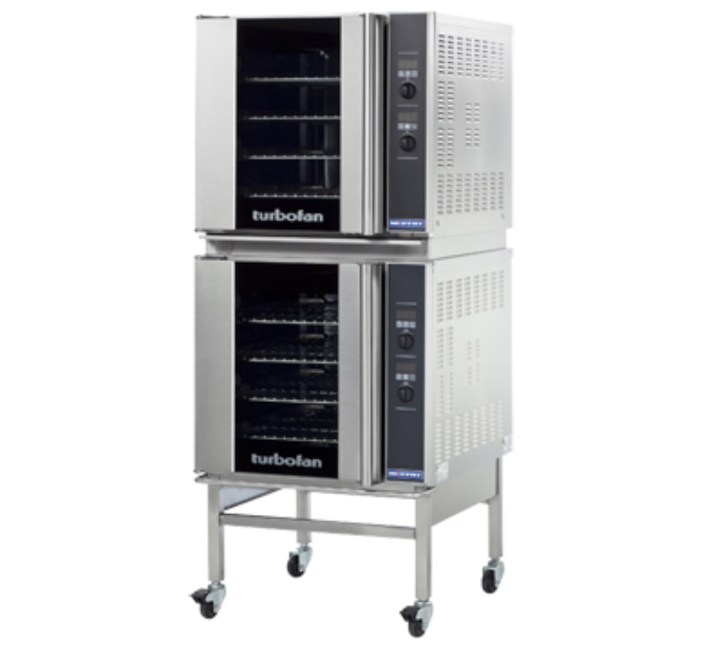 Turbofan Convection Oven Electric Double Stacked with Castor Base Stand Takes 4x660x440mm Pans with 2 Speed Bi-Directional Fan (E32D4/2C)