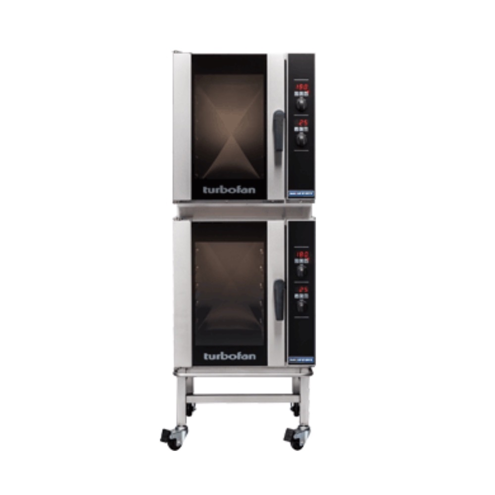 Turbofan Convection Oven Electric Double Stacked with Castor Base Stand Takes 5x1/1GN Pans (E33D5/2C)