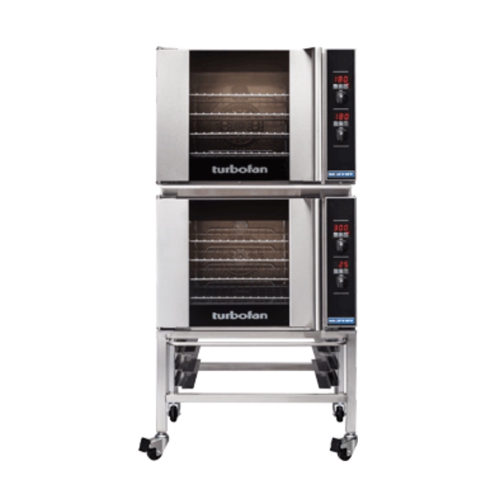 Turbofan Convection Oven Electric Double Stacked with Castor Base Stand Takes 8x1/1GN Pans (E31D4/2C)