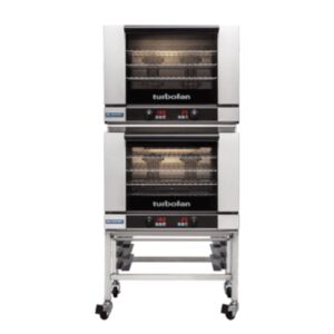 Turbofan Convection Oven Electric Double Stacked with Castor Base Stand Takes 8x460x660mm Pans (E28D4/2C)